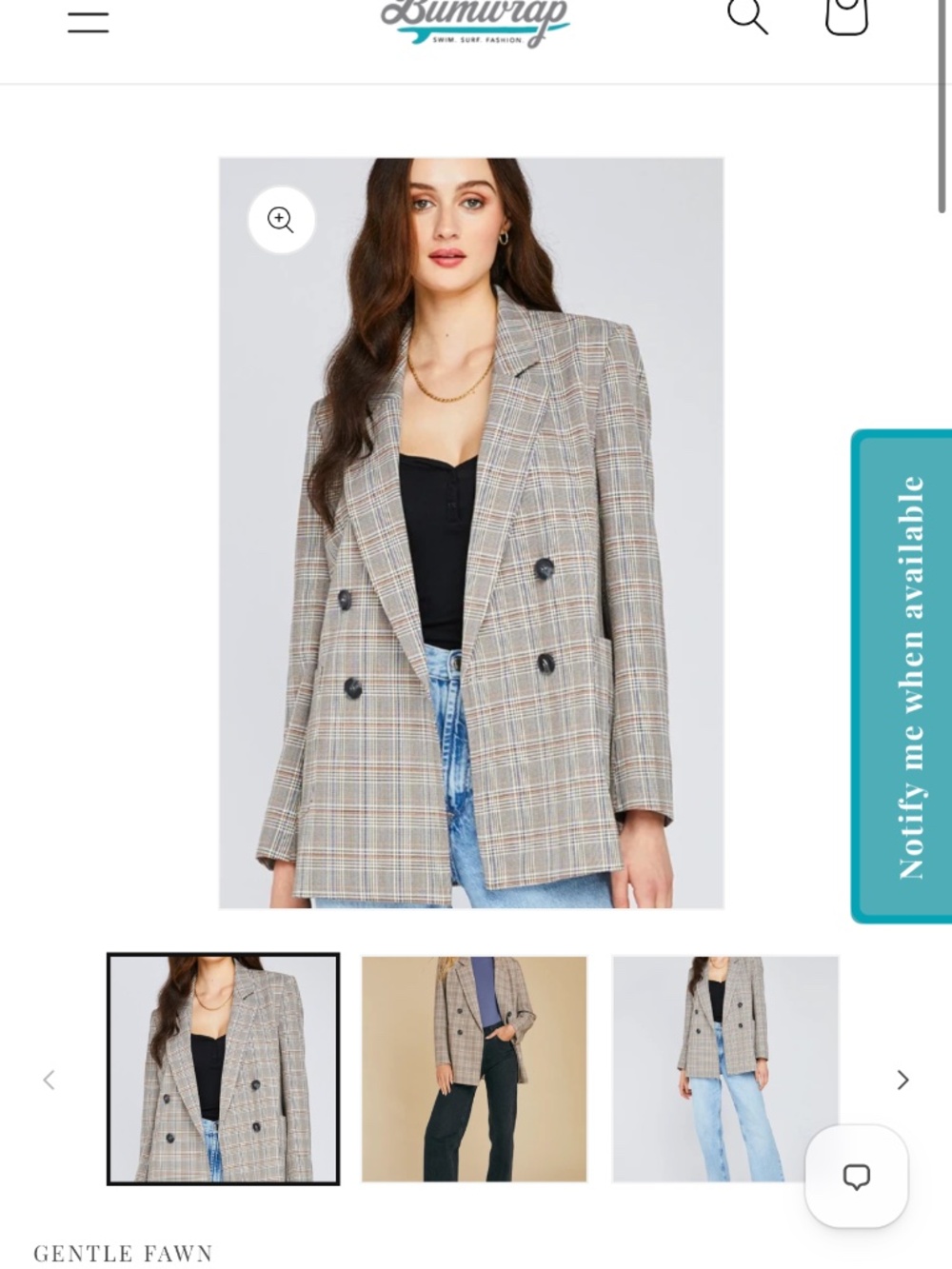 Gentle fawn double breasted plaid blazer size small